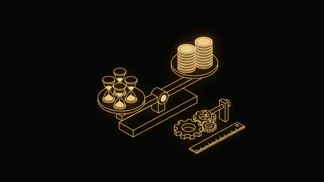 Chiffrer le temps récupérable : une balance entre des sabliers et des pièces, le temps converti en coût