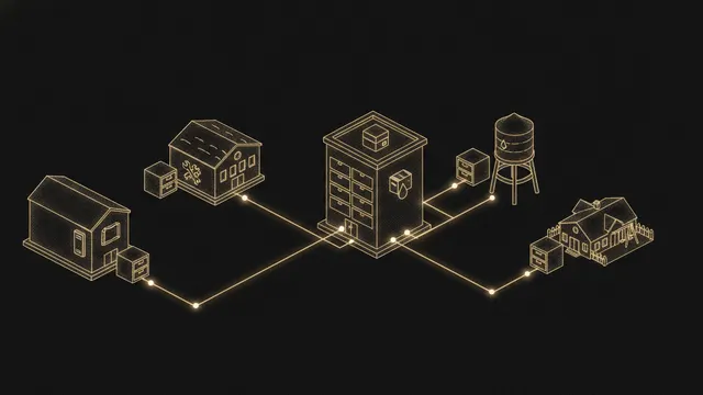 Collectivité territoriale : des services publics reliés par des conduites à un même bâtiment d'archives
